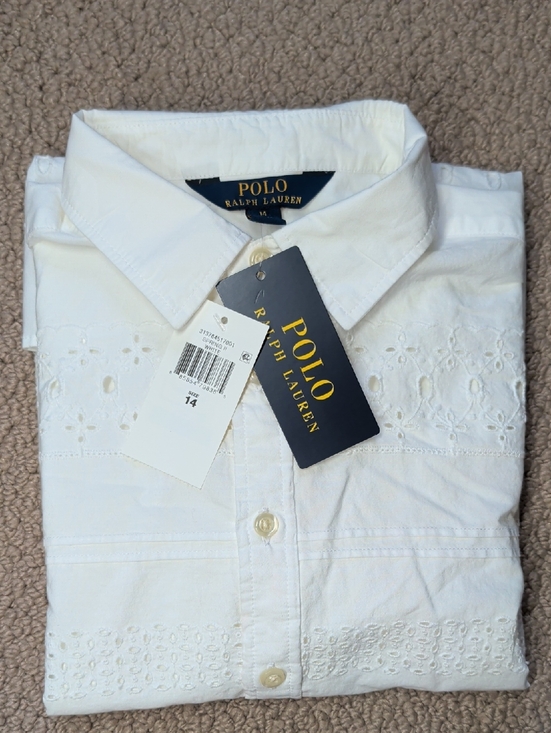 Polo Ralph Lauren Other - Ralph Lauren 100% cotton White Eyelet button down Broadcloth Tunic 14
